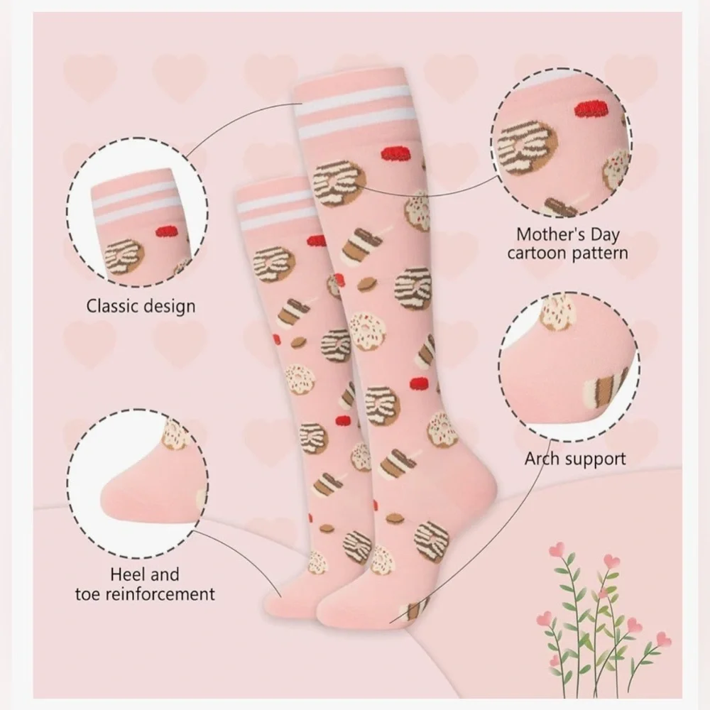 Colorful Compression Socks, 20-30mmHg compression (1 pair), Food or Floral